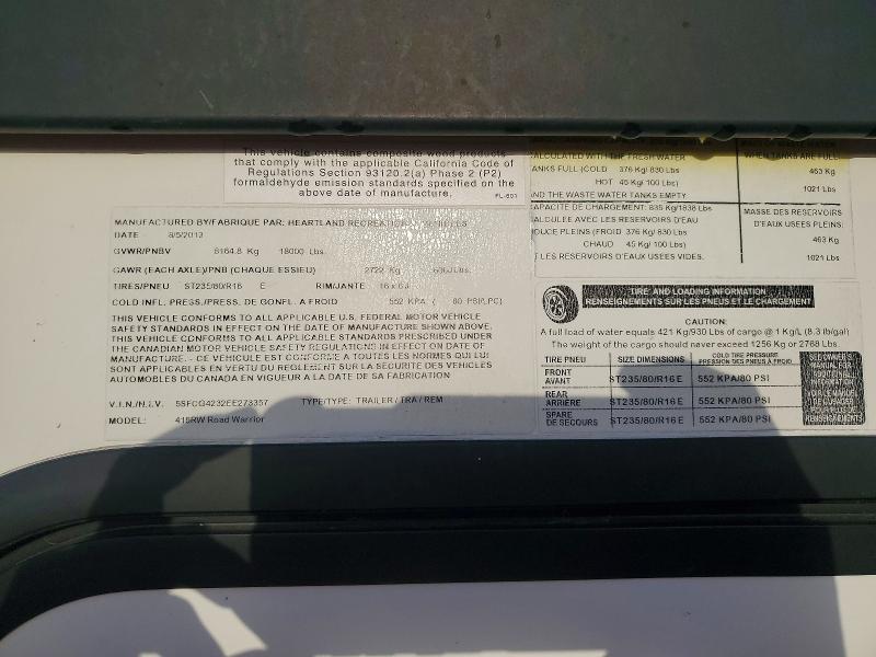 Продажа на аукционе авто 2014 Heartland Road Warri, vin: 5SFCG4232EE273357, номер лота: 47967476