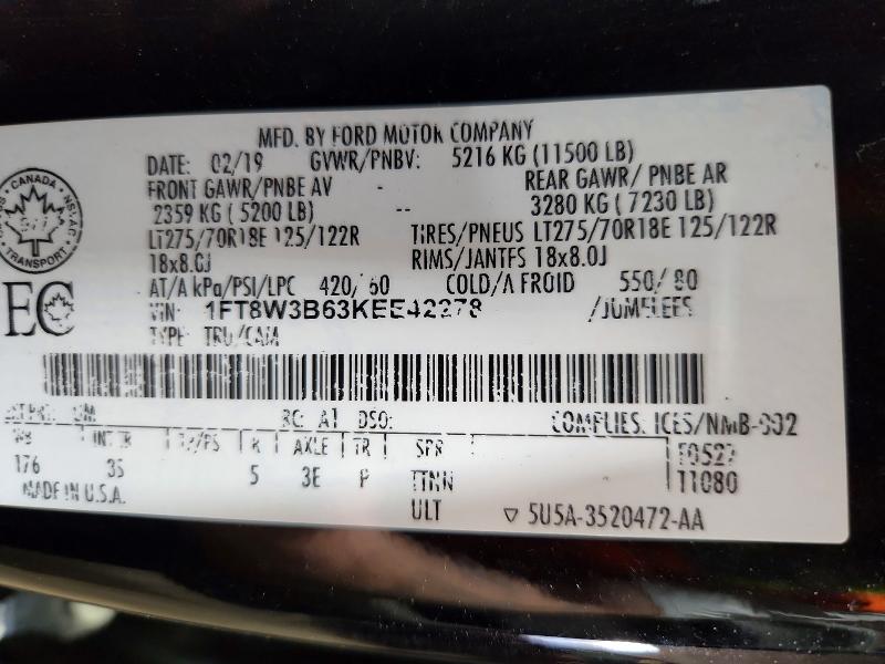 Aukcja sprzedaży 2019 Ford F350, vin: 1FT8W3B63KEE42278, numer aukcji: 50997836