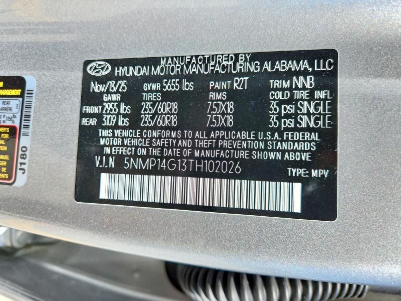 2026 Hyundai Santa Fe Hybrid მანქანა იყიდება აუქციონზე, vin: 5NMP14G13TH102026, აუქციონის ნომერი: 48950966