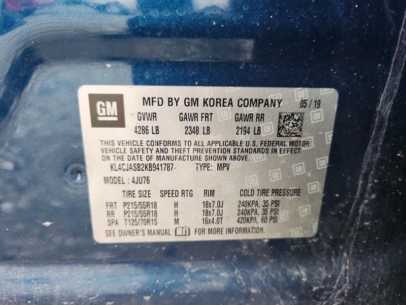 49958126 :رقم المزاد ، KL4CJASB2KB941787 vin ، 2019 Buick Encore مزاد بيع