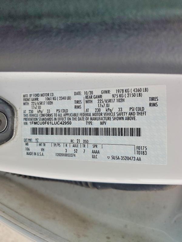 Aukcja sprzedaży 2020 Ford Escape, vin: 1FMCU0F61LUC42950, numer aukcji: 51253436