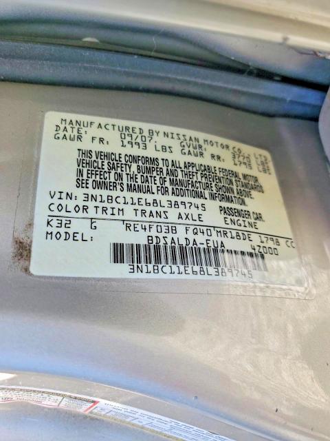 50944306 :رقم المزاد ، 3N1BC11E68L389745 vin ، 2008 Nissan Versa مزاد بيع