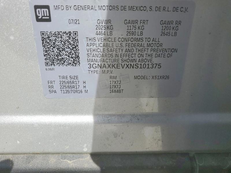 Aukcja sprzedaży 2022 Chevrolet Equinox, vin: 3GNAXKEVXNS101375, numer aukcji: 50923326