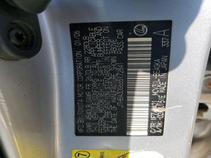 48012816 :رقم المزاد ، JTHBA30G665172841 vin ، 2006 Lexus Es 330 مزاد بيع