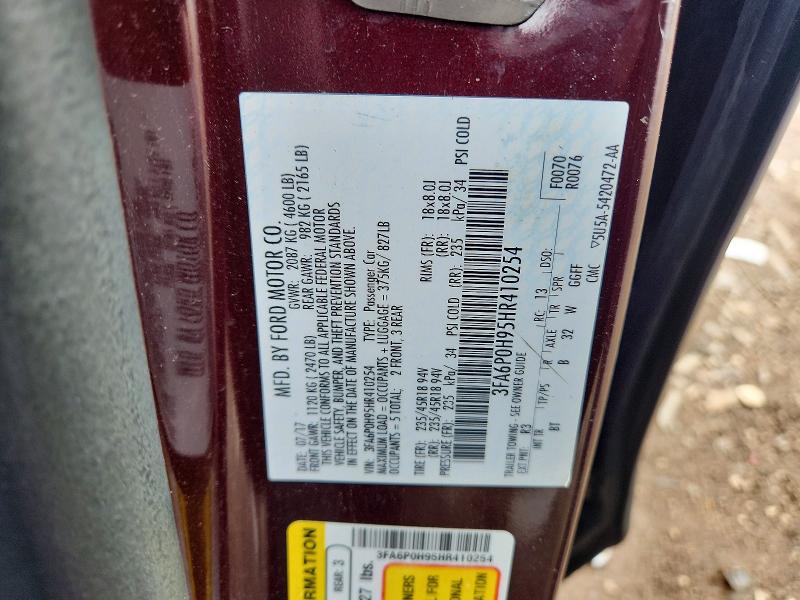Продаж на аукціоні авто 2017 Ford Fusion, vin: 3FA6P0H95HR410254, номер лоту: 49654946