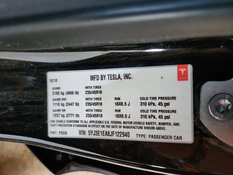 Aukcja sprzedaży 2018 Tesla Model 3, vin: 5YJ3E1EA8JF122940, numer aukcji: 48997176