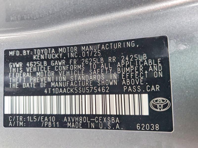 48591276 :رقم المزاد ، 4T1DAACK5SU575462 vin ، 2025 Toyota Camry مزاد بيع