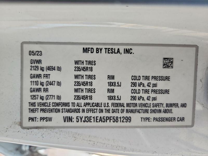 Продажа на аукционе авто 2023 Tesla Model 3, vin: 5YJ3E1EA5PF581299, номер лота: 48816946