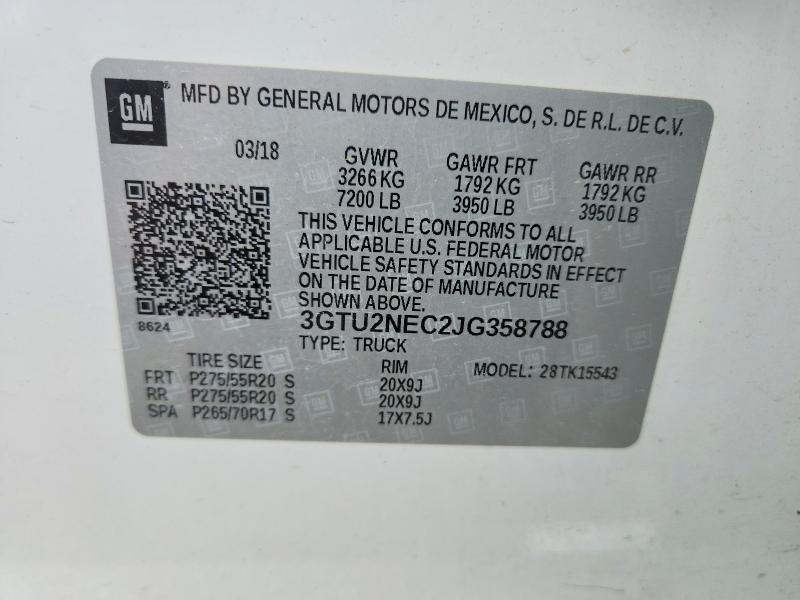 Aukcja sprzedaży 2018 Gmc Sierra, vin: 3GTU2NEC2JG358788, numer aukcji: 50924676