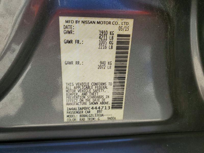 2015 Nissan Altima მანქანა იყიდება აუქციონზე, vin: 1N4AL3AP0FC444713, აუქციონის ნომერი: 49423186