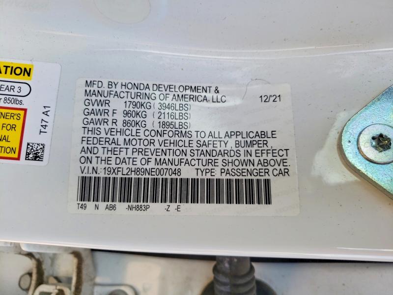 Aukcja sprzedaży 2022 Honda Civic, vin: 19XFL2H89NE007048, numer aukcji: 48387156