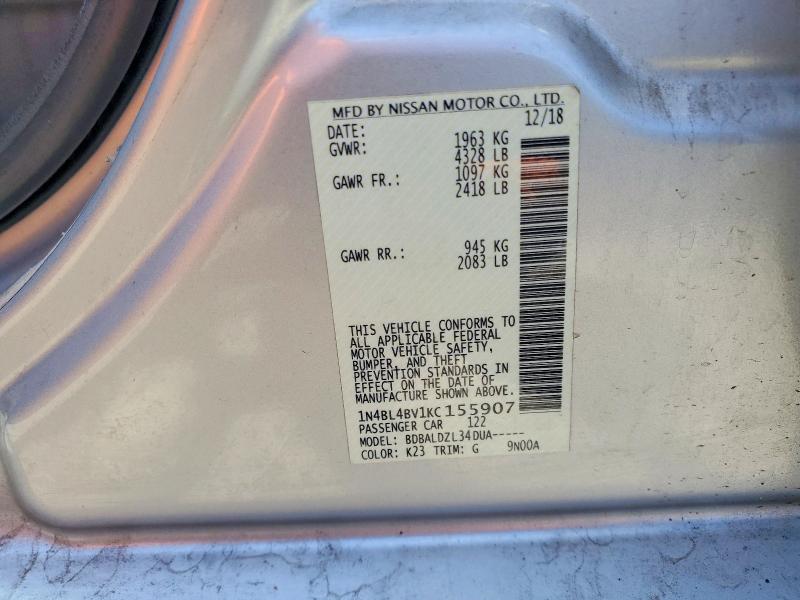 2019 Nissan Altima მანქანა იყიდება აუქციონზე, vin: 1N4BL4BV1KC155907, აუქციონის ნომერი: 51507686