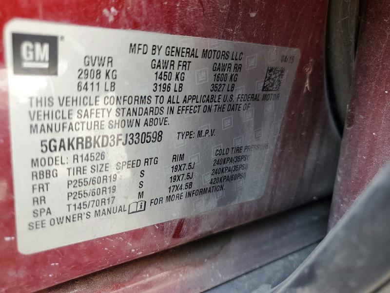 Продажа на аукционе авто 2015 Buick Enclave, vin: 5GAKRBKD3FJ330598, номер лота: 49684166