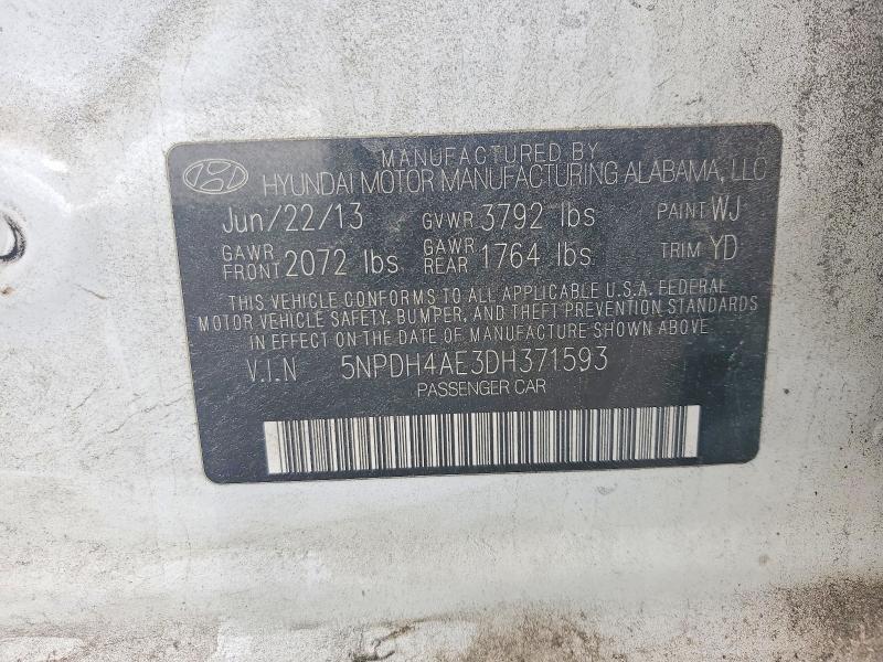 2013 Hyundai Elantra მანქანა იყიდება აუქციონზე, vin: 5NPDH4AE3DH371593, აუქციონის ნომერი: 51420166