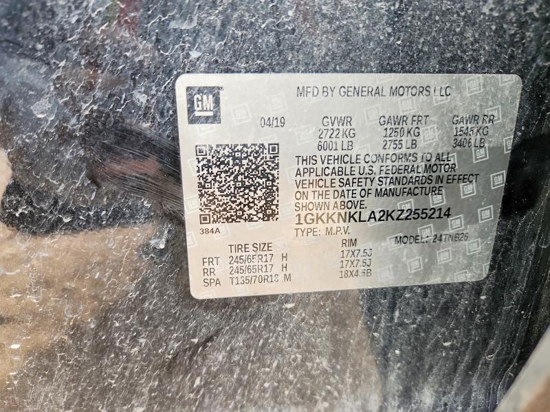 50784116 :رقم المزاد ، 1GKKNKLA2KZ255214 vin ، 2019 Gmc Acadia مزاد بيع