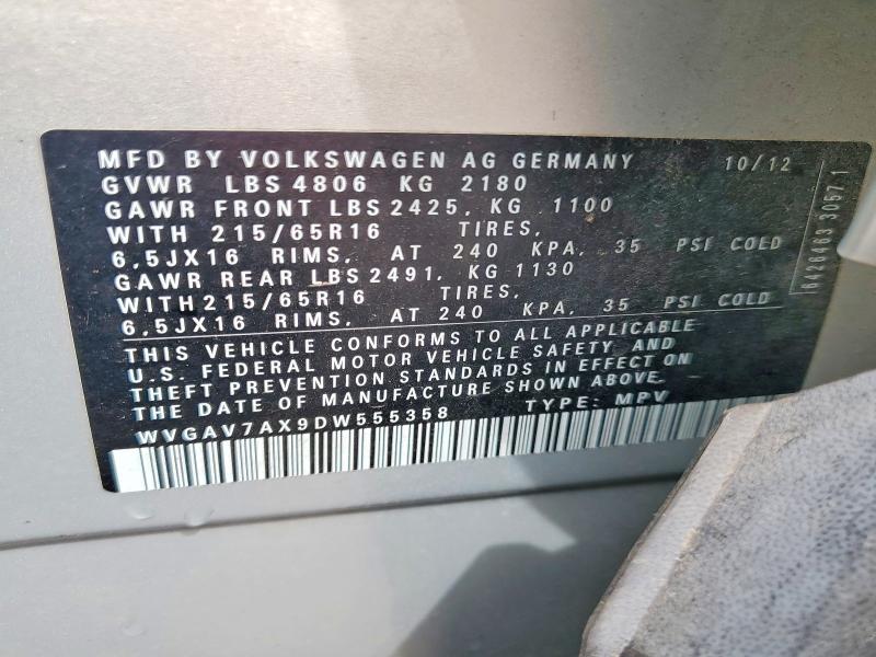 50959576 :رقم المزاد ، WVGAV7AX9DW555358 vin ، 2013 Volkswagen Tiguan مزاد بيع