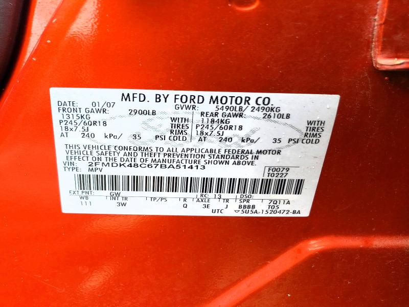 Aukcja sprzedaży 2007 Ford Edge, vin: 2FMDK48C67BA51413, numer aukcji: 52029046