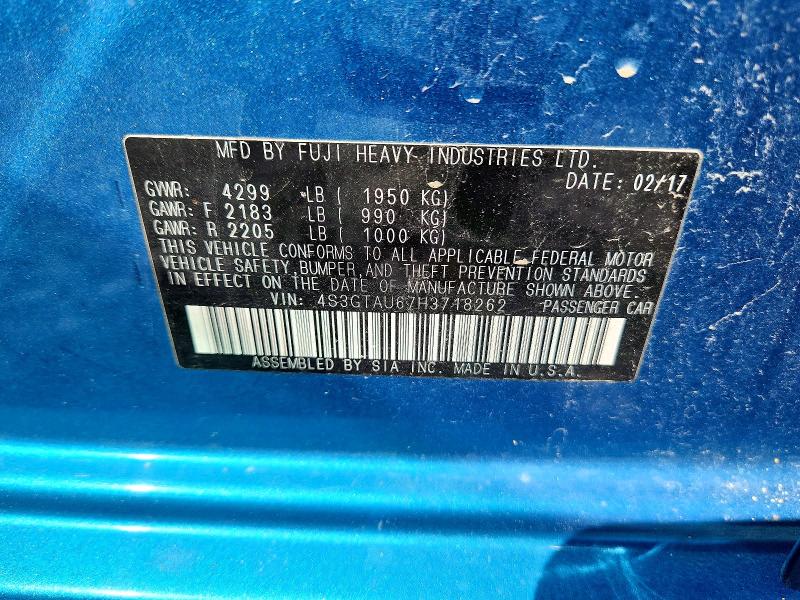 2017 Subaru Impreza მანქანა იყიდება აუქციონზე, vin: 4S3GTAU67H3718262, აუქციონის ნომერი: 50143686