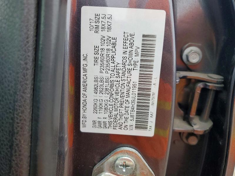 51628356 :رقم المزاد ، 5J8TB4H39JL011951 vin ، 2018 Acura Rdx مزاد بيع