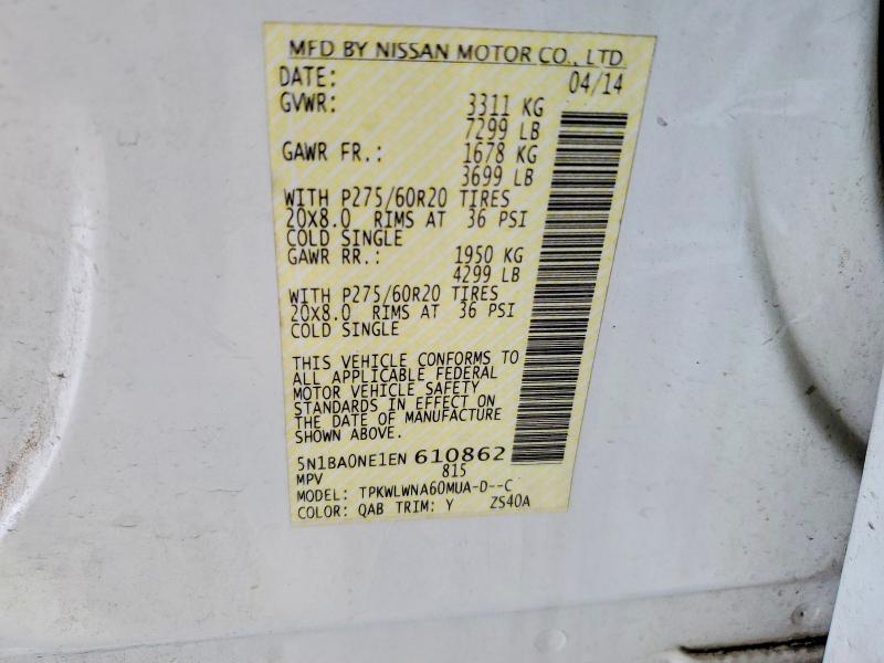50300926 :رقم المزاد ، 5N1BA0NE1EN610862 vin ، 2014 Nissan Armada مزاد بيع
