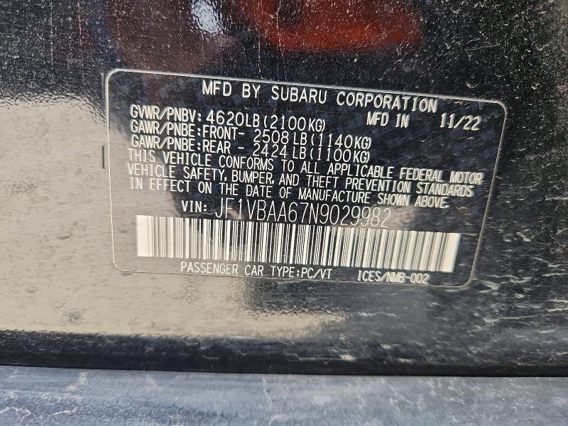 2022 Subaru Wrx მანქანა იყიდება აუქციონზე, vin: JF1VBAA67N9029982, აუქციონის ნომერი: 50730876