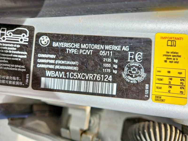 Aukcja sprzedaży 2012 Bmw X1, vin: WBAVL1C5XCVR76124, numer aukcji: 50224116