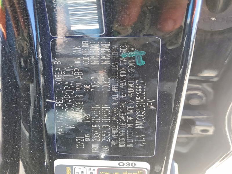 2022 Kia Niro Ev მანქანა იყიდება აუქციონზე, vin: KNDCC3LG1N5138817, აუქციონის ნომერი: 49649536