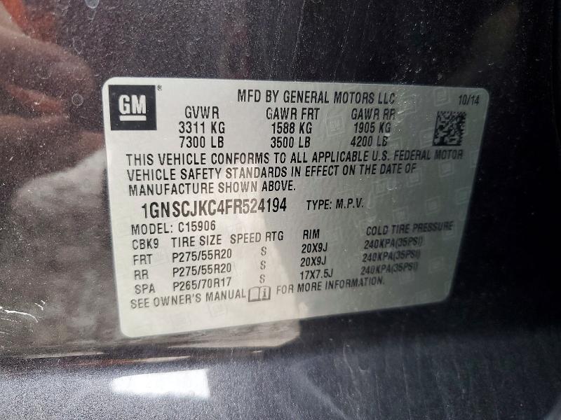 Продаж на аукціоні авто 2015 Chevrolet Suburban, vin: 1GNSCJKC4FR524194, номер лоту: 52048066