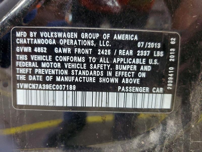 2014 Volkswagen Passat მანქანა იყიდება აუქციონზე, vin: 1VWCN7A39EC007189, აუქციონის ნომერი: 49972086