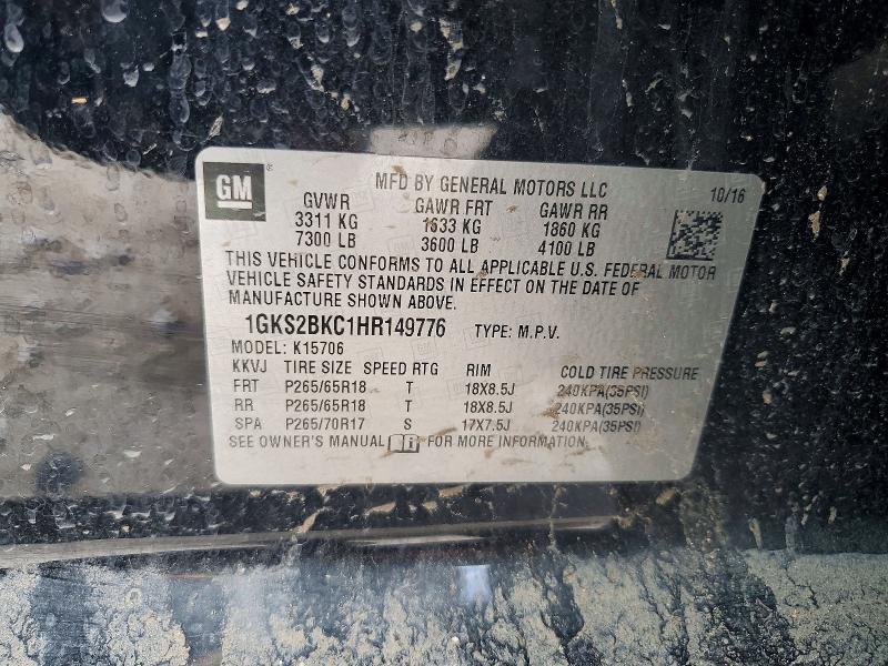 Aukcja sprzedaży 2017 Gmc Yukon, vin: 1GKS2BKC1HR149776, numer aukcji: 50686566