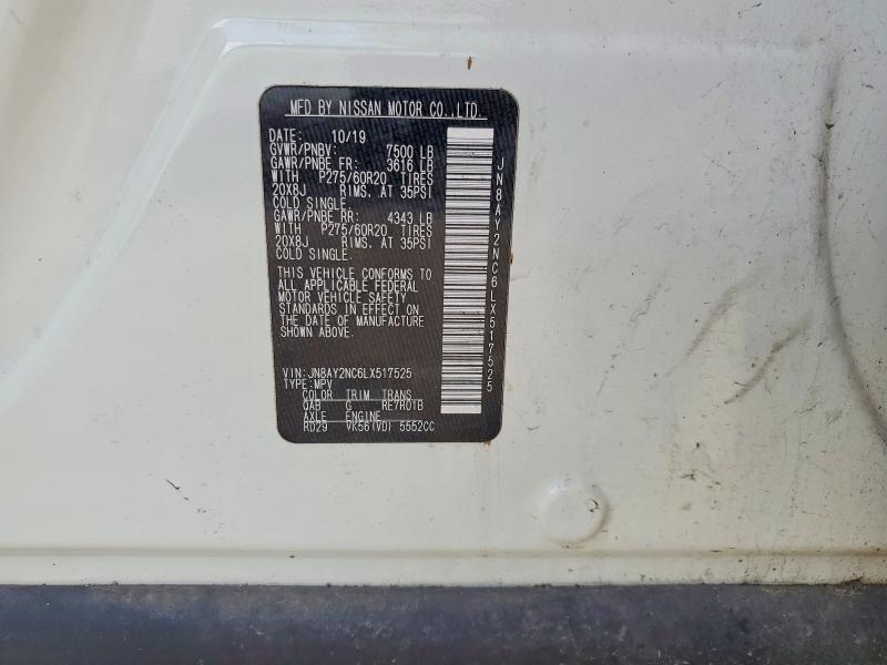 50978666 :رقم المزاد ، JN8AY2NC6LX517525 vin ، 2020 Nissan Armada مزاد بيع