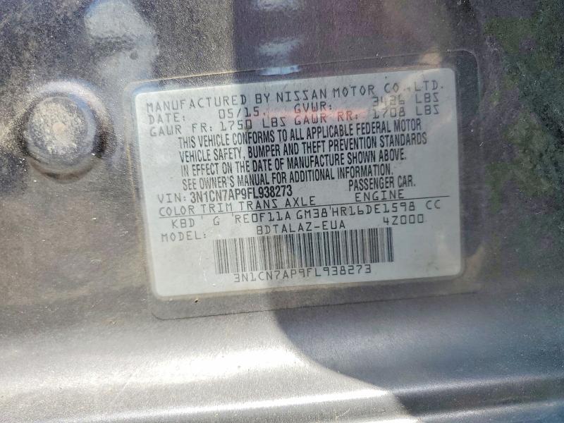 Продажа на аукционе авто 2015 Nissan Versa, vin: 3N1CN7AP9FL938273, номер лота: 51886636