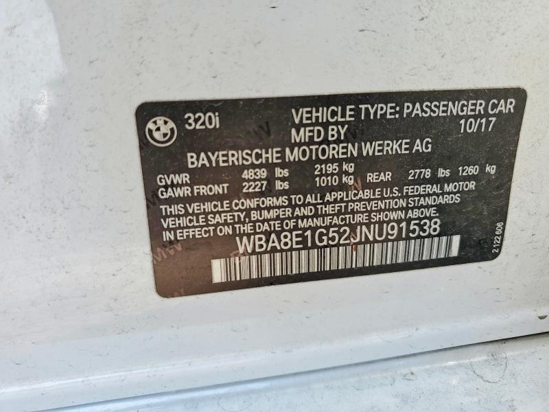 Aukcja sprzedaży 2018 Bmw 320, vin: WBA8E1G52JNU91538, numer aukcji: 49973206