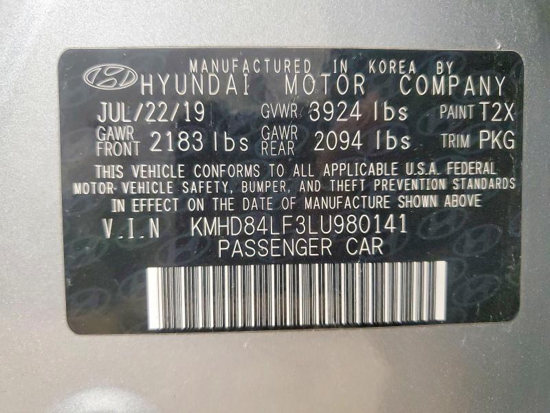 Продаж на аукціоні авто 2020 Hyundai Elantra, vin: KMHD84LF3LU980141, номер лоту: 48834176