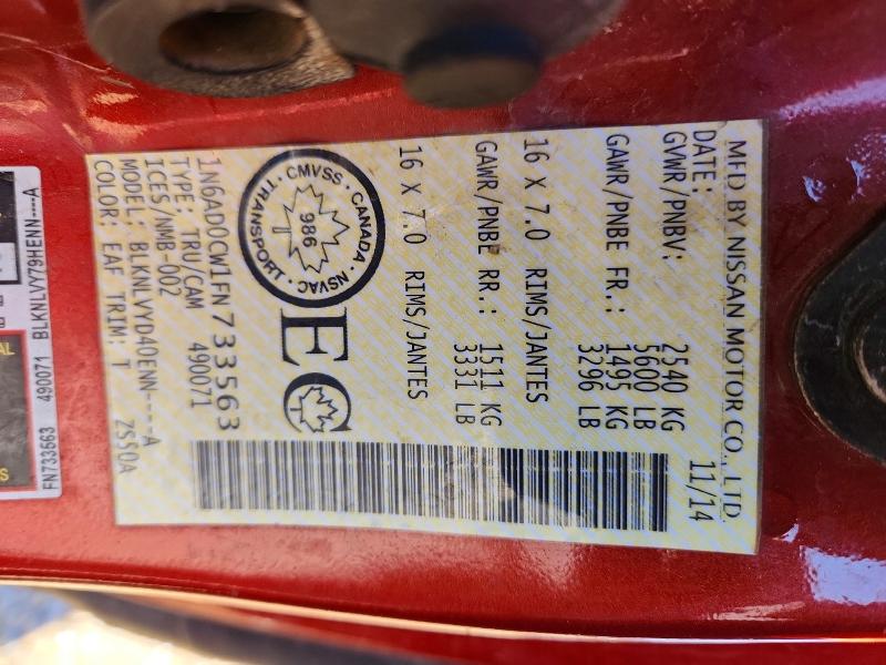 2015 Nissan Frontier მანქანა იყიდება აუქციონზე, vin: 1N6AD0CW1FN733563, აუქციონის ნომერი: 50121306