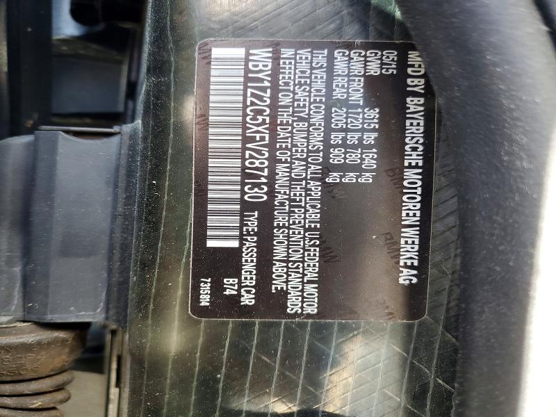Aukcja sprzedaży 2015 Bmw I3, vin: WBY1Z2C5XFV287130, numer aukcji: 50217006