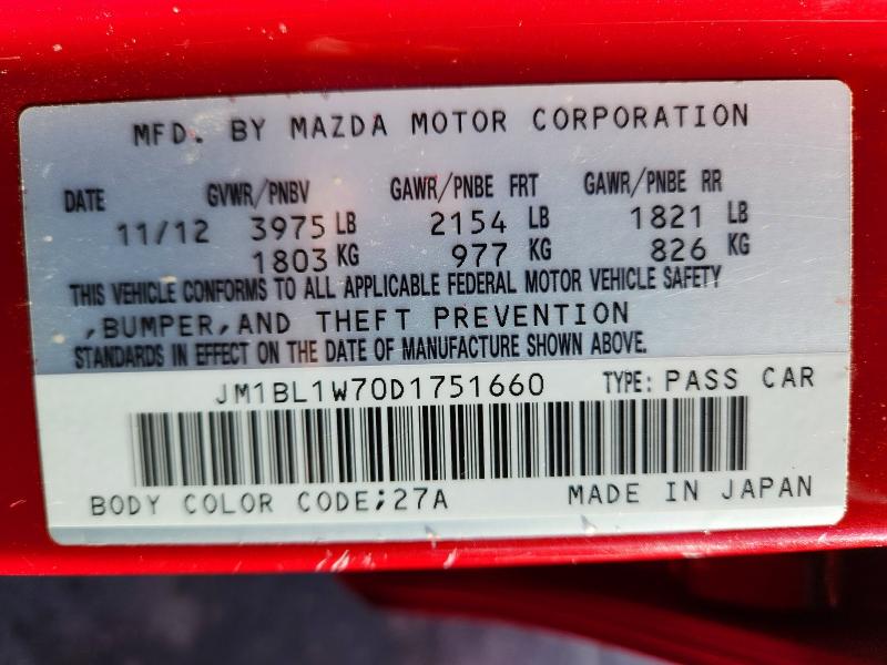 49494116 :رقم المزاد ، JM1BL1W70D1751660 vin ، 2013 Mazda 3 مزاد بيع