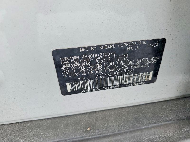 Продажа на аукционе авто 2024 Subaru Wrx, vin: JF1VBAY64R9807781, номер лота: 50050266