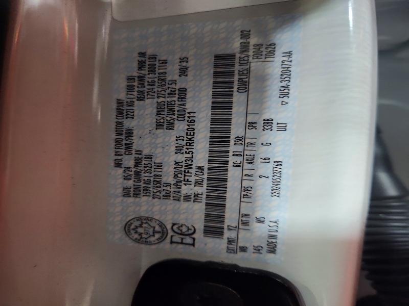 2024 Ford F150 მანქანა იყიდება აუქციონზე, vin: 1FTFW3L51RKE01611, აუქციონის ნომერი: 50969116
