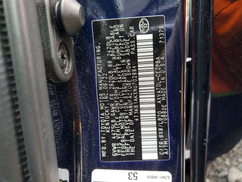 51329796 :رقم المزاد ، 4T1K61AKXNU702884 vin ، 2022 Toyota Camry مزاد بيع