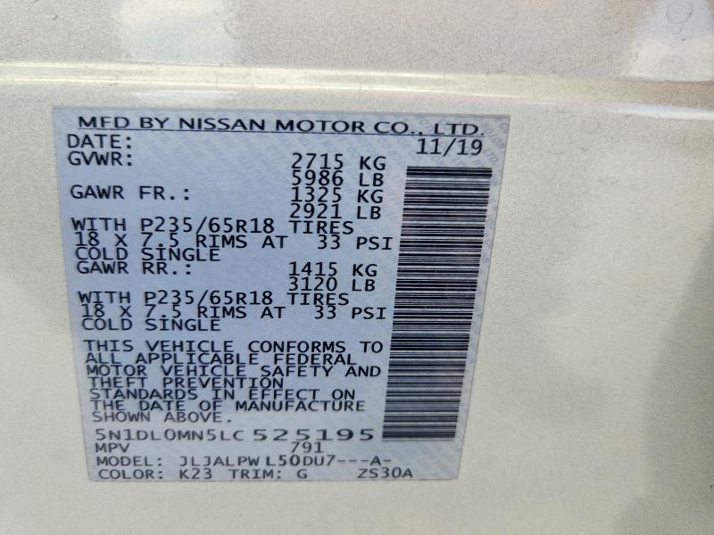 Продажа на аукционе авто 2020 Infiniti Qx60, vin: 5N1DL0MN5LC525195, номер лота: 49783296