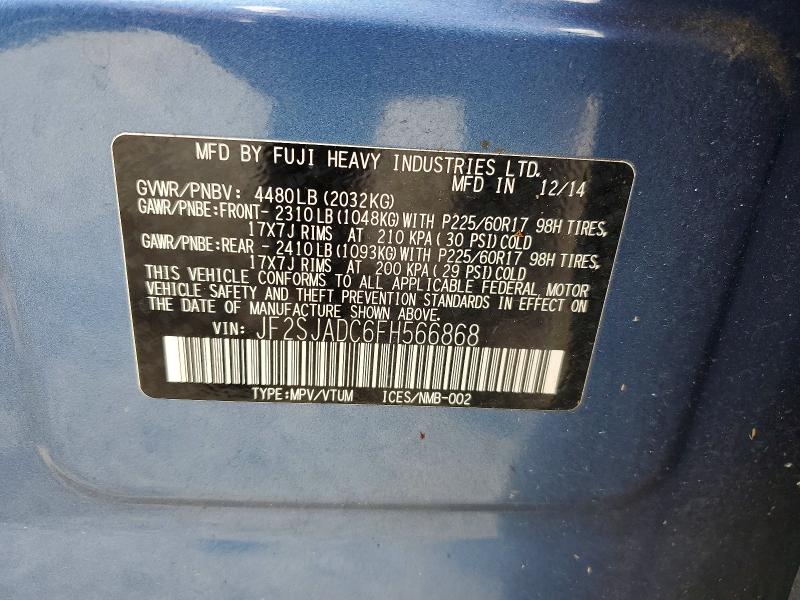 50459016 :رقم المزاد ، JF2SJADC6FH566868 vin ، 2015 Subaru Forester مزاد بيع