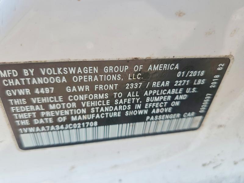 Продаж на аукціоні авто 2018 Volkswagen Passat, vin: 1VWAA7A34JC021708, номер лоту: 49583826