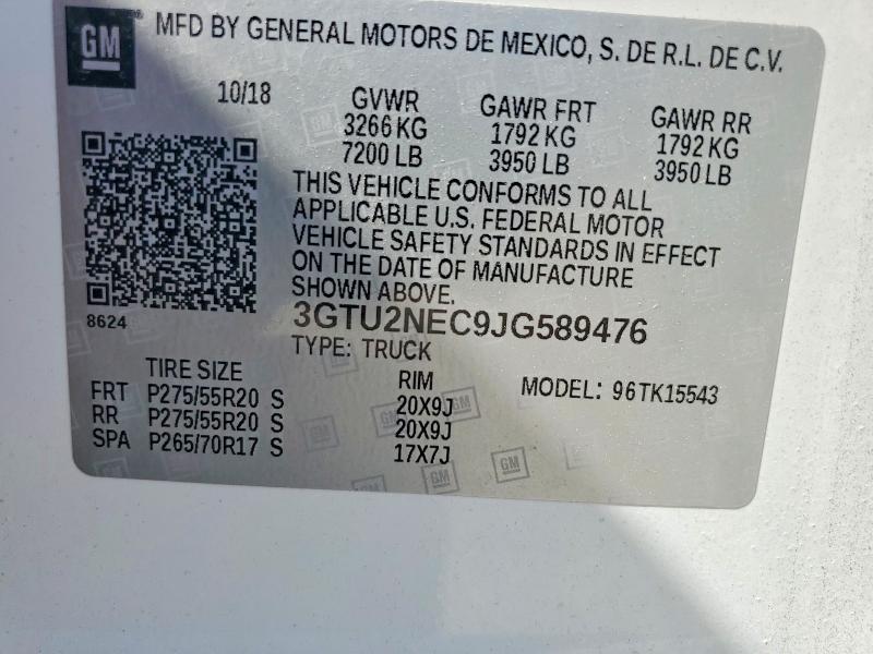50976036 :رقم المزاد ، 3GTU2NEC9JG589476 vin ، 2018 Gmc Sierra مزاد بيع
