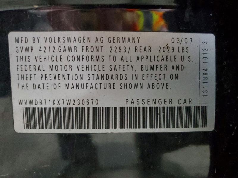 51807206 :رقم المزاد ، WVWDR71KX7W230670 vin ، 2007 Volkswagen Rabbit مزاد بيع