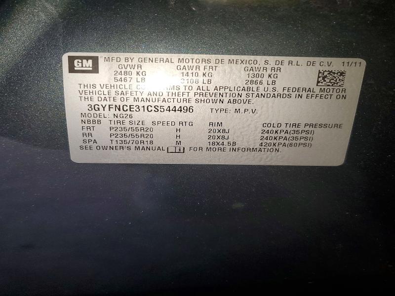 47860516 :رقم المزاد ، 3GYFNCE31CS544496 vin ، 2012 Cadillac Srx مزاد بيع