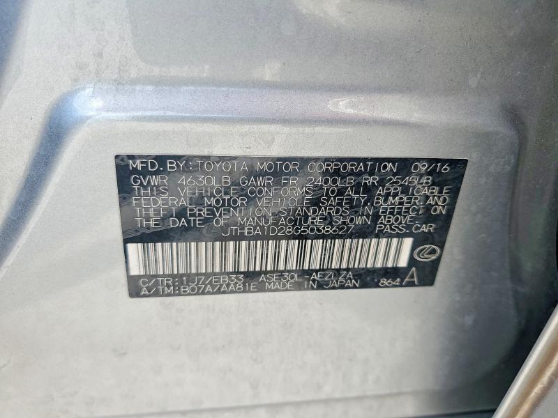 Продаж на аукціоні авто 2016 Lexus Is, vin: JTHBA1D28G5038627, номер лоту: 51266686