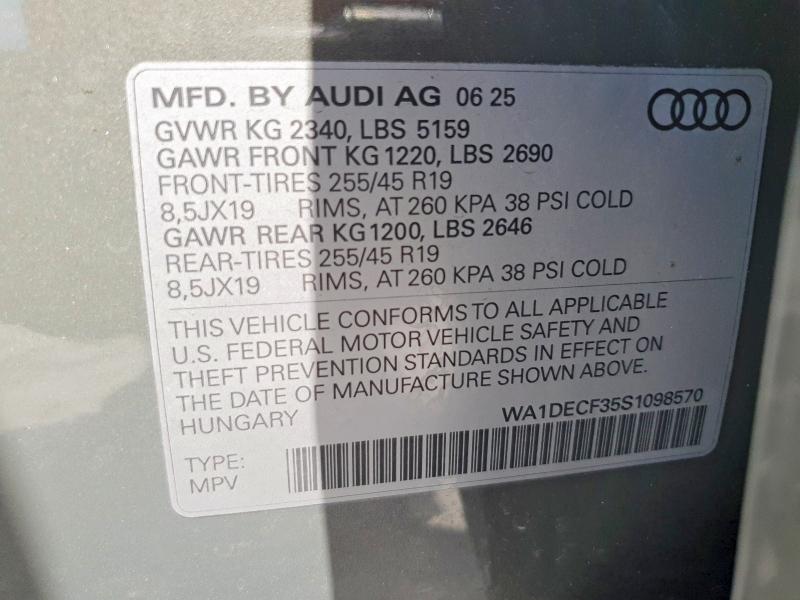 2025 Audi Q3 მანქანა იყიდება აუქციონზე, vin: WA1DECF35S1098570, აუქციონის ნომერი: 51592306