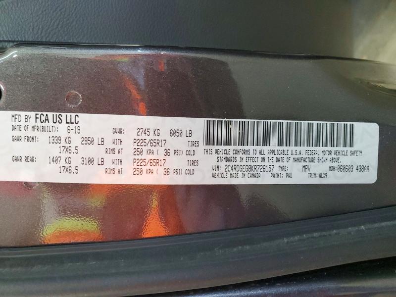 Продажа на аукционе авто 2019 Dodge Grand Caravan, vin: 2C4RDGEG8KR726157, номер лота: 51134716