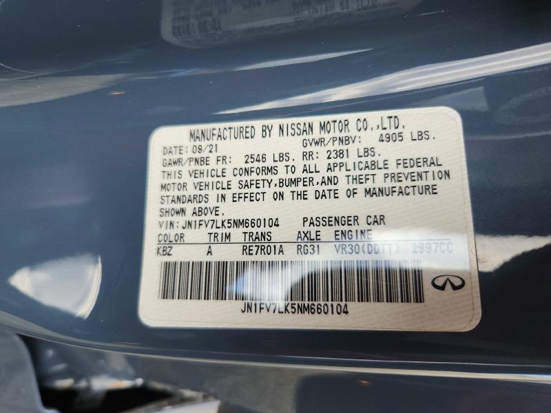Auction sale of the 2022 Infiniti Q60, vin: JN1FV7LK5NM660104, lot number: 50495396